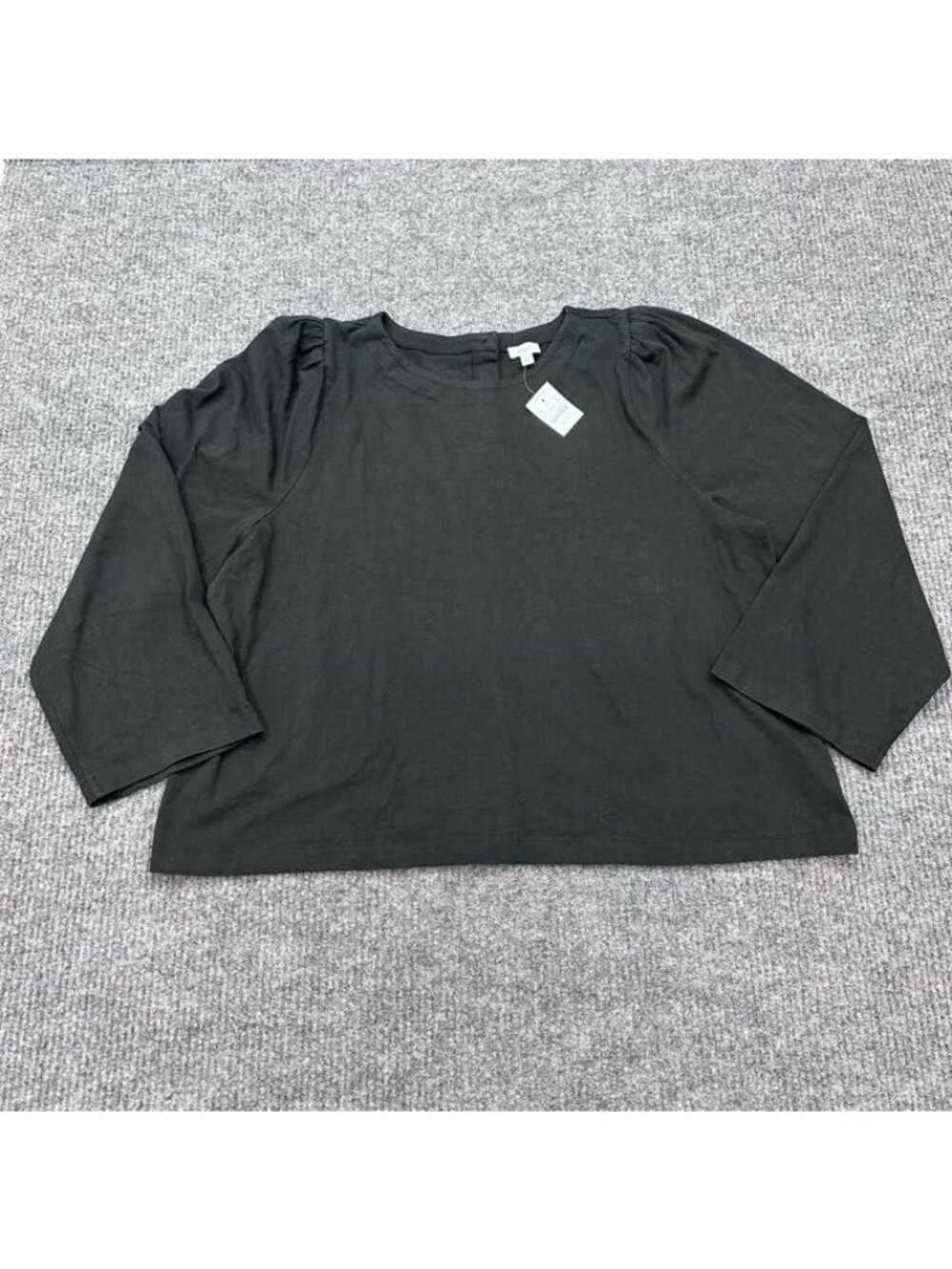 J Crew Black Puff Sleeve Button Back Top 100% Cotton CA965 Womens size 3X NEW
